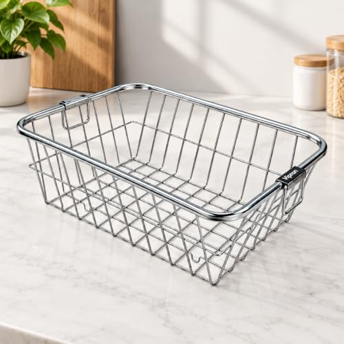 Image of Stainless Steel Dish Drying Rack for Kitchen Sink - Large Rectangular Wire Dish Basket with Handles for Plates, Bowls, Cups & Cutlery - Rustproof Metal Dish Drainer & Kitchen Organizer