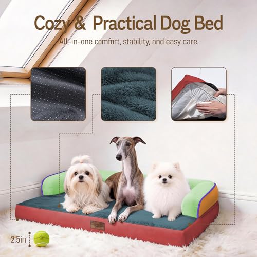 Image of Comfort Expression Washable Orthopedic Dog Bed for Extra Large Sized Dogs | Waterproof Memory Foam Pet Bed 42x30 Inch with Removable Cover with Non-Slip & Bolster