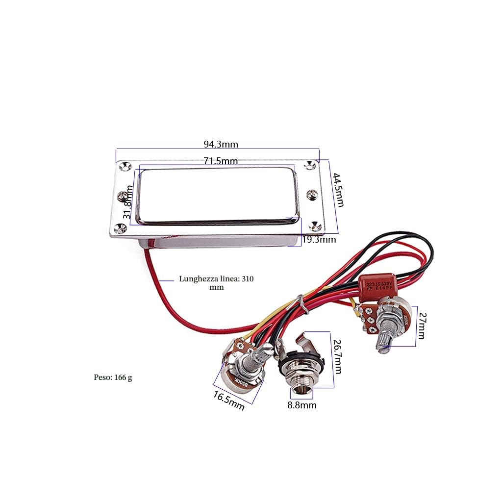 Alnicov Humbucker chiuso a doppia bobina, kit di cablaggio precablato con jack tono volume 500 K per chitarra elettrica
