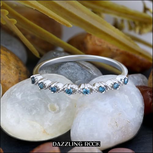 Dazzlingrock Collection 0.08 ctw Round Blue Diamond Ladies Anniversary Wedding Stackable Band Ring in 925 Sterling Silver3