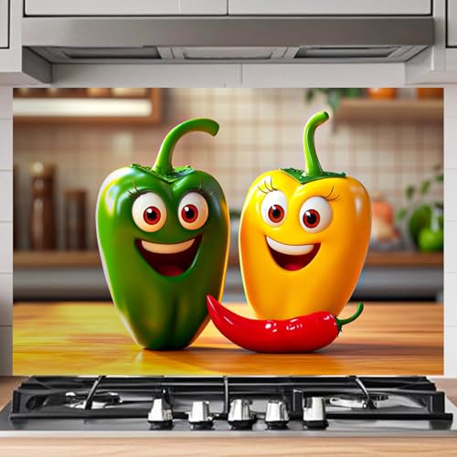 Nuxovilar Peel and Stick Backsplash Cute Cartoon Peppers Pattern Backsplash Tile 17.72'x27.56', Peel and Stick Backsplash for Kitchen, Suitable for Colorful Kitchens, Kid-Friendly Zones