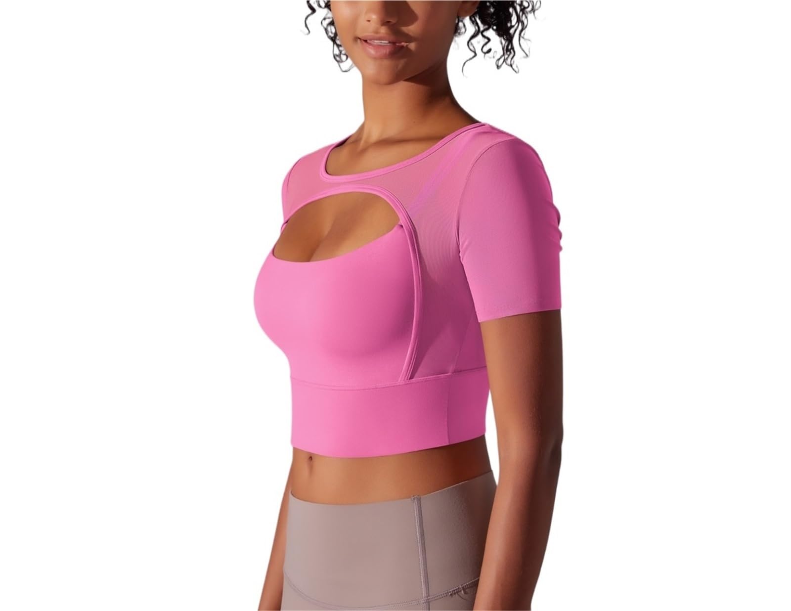 Tinta unita Yoga Manica Corta Sexy Doppio Strato Canotta Spliced Mesh Abbigliamento Fitness Running Reggiseno Sportivo Donne