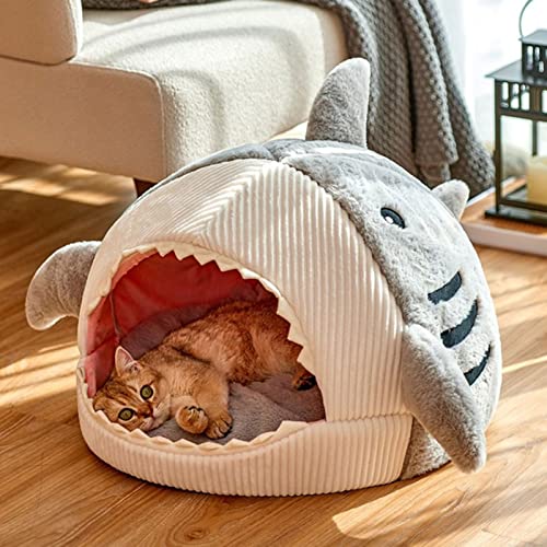 Niche pour chat lavable avec dessous antidérapant et tente requin - 3