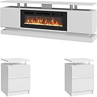 Vista 11 de Juego de Mesa Moderna de 4 Piezas para Sala de Estar, Incluye Soporte de TV para Chimenea de Alto Brillo de 70", Mesa de Centro LED y Juego de 2