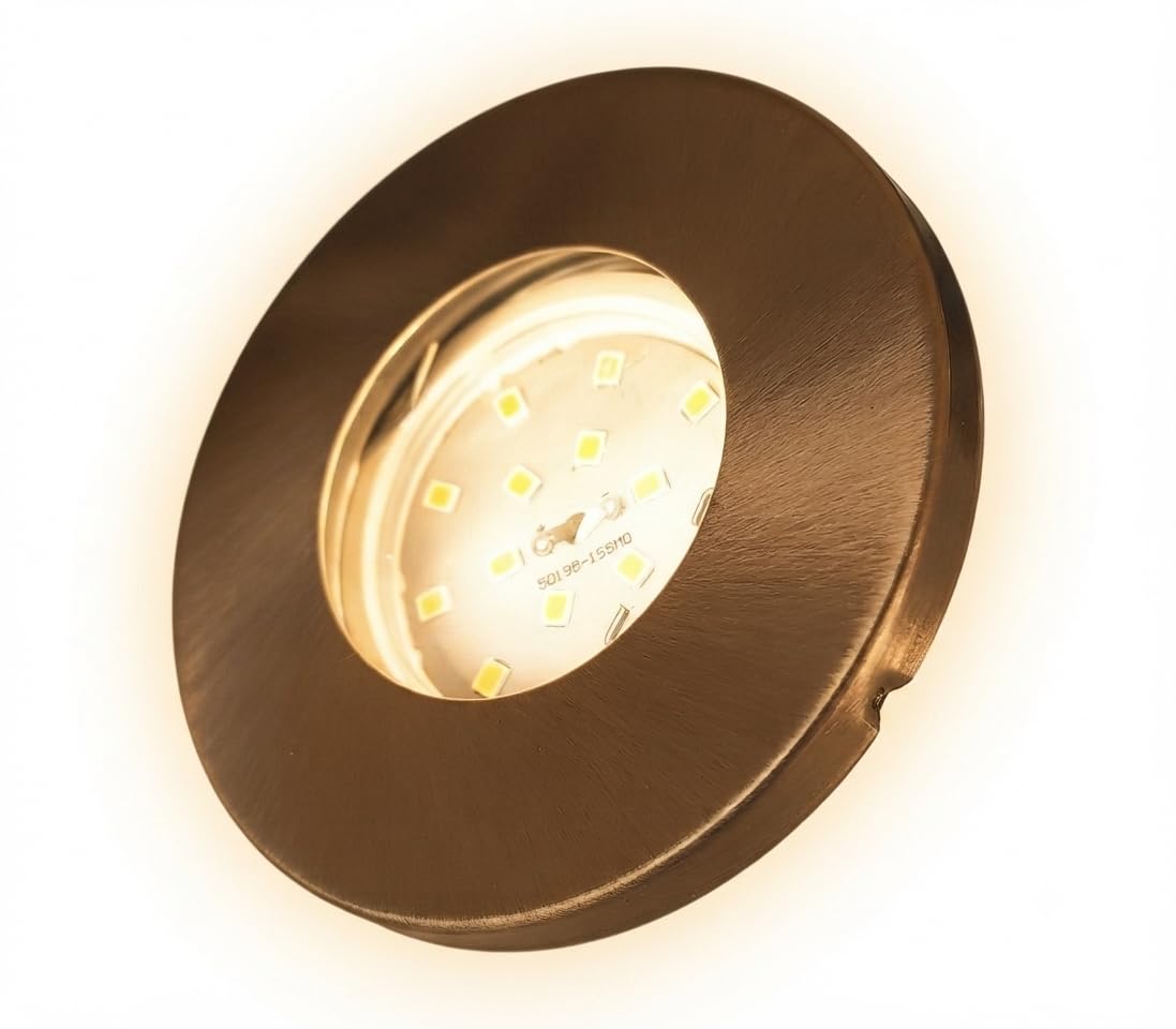 Trango 6er Set IP65 Bad Einbaustrahler 6729IP65-062-5WAK Edelstahl gebürstet inkl. 6x 5 Watt GU10 LED Leuchtmittel 3000K warmweiß Außen Einbauleuchte, Bad Leuchte, Deckenspot Dusche Deckenleuchte