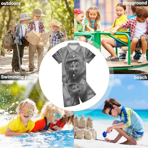 Image of Sunflower Floral Yellow Black Short Sleeve Hawaiian Button Down Shirts and Short Sets for Boys Toddler Summer Outfits
