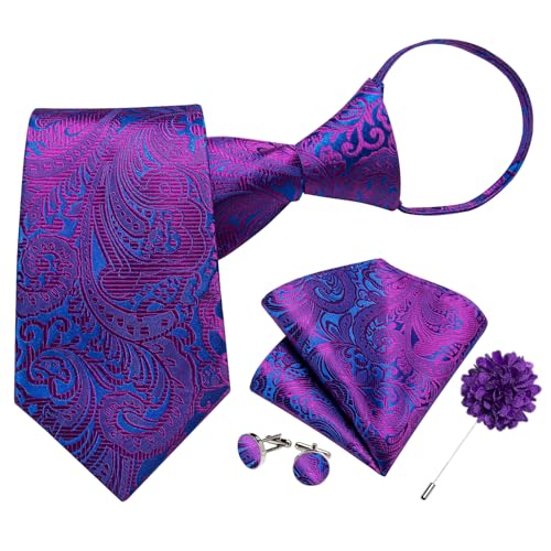 Image of DiBanGu Mens Zipper Tie Silk Pre-Tied Necktie with Gift Box