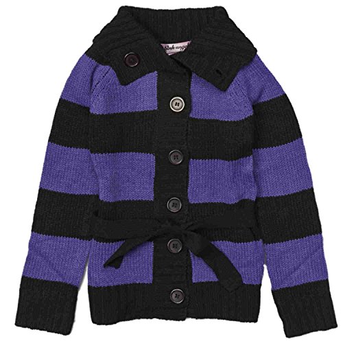Pink Angel Toddler Girls Blue & Black Stripe Button Front Belted Tie Sweater 2T