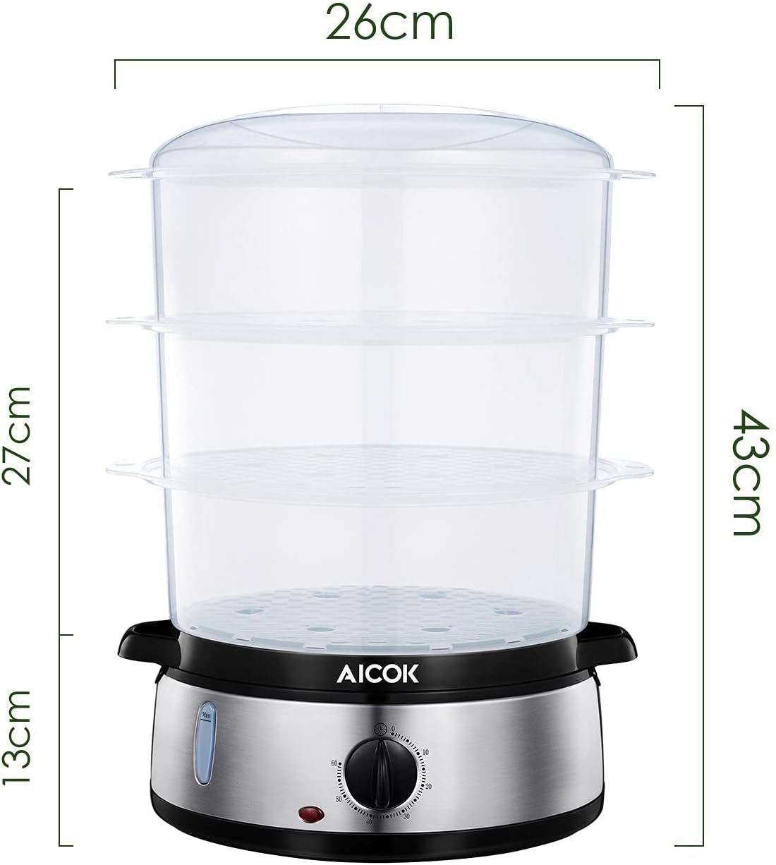 Aquila VE4401 Electric Food Steamer dimensions diagram