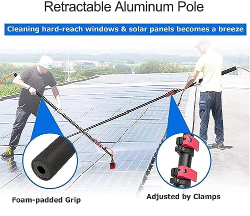Teles - Kit de cepillo de limpieza con poste alimentado por agua, sistema extensible de largo alcance para paneles solares, tejados, canalones y limpieza al aire libre