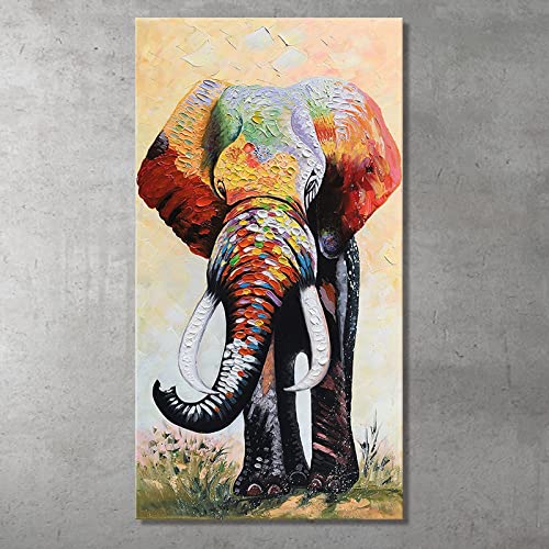 Peinture à l'huile motif éléphant coloré décoration murale maison 90x180