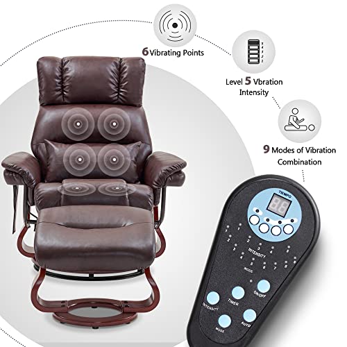 Sillón reclinable con masaje y ottoman marrón oscuro miniatura 5