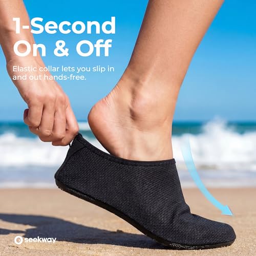 Image of SEEKWAY Water Shoes Quick-Dry Aqua Socks Barefoot Slip-on for Beach Pool Swim River Yoga Lake Surf Women Men Black SK001