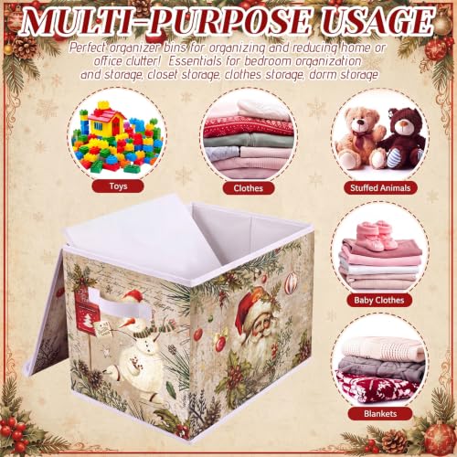 Image of Briwooody Vintage Christmas Storage Bin with Lid and Carrying Handle Retro Santa Claus Foldable Storage Box Large Xmas Decorative Collapsible Container Basket for Organizing Closet Home Bedroom Gift