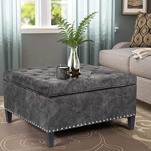 Joveco Storage Ottoman Square Bench For Living Room Or Bedroom (Dark Gray) #TOP1
