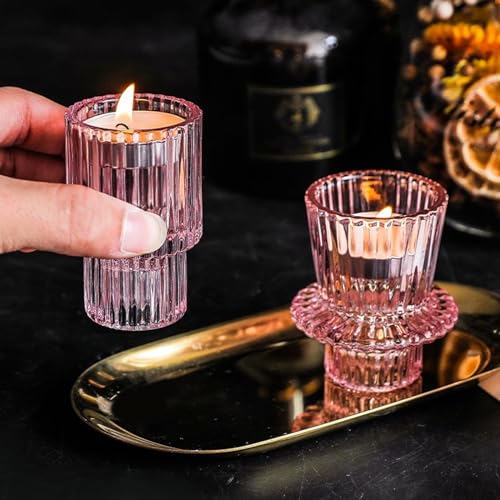 Yopay 6 Pack Glass Votive Candle Holders, Decorative Tealight Holder for Taper Candle, Versatile Thick Candlestick Holder for Table Centerpieces, Valentines, Christmas, Wedding Boho Decor - Thumbnail 7