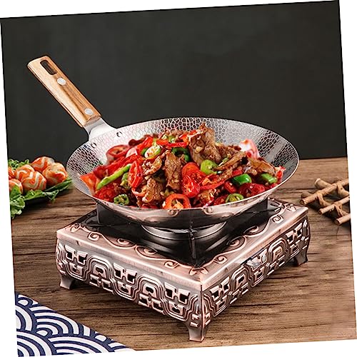 Wok de acero inoxidable con mango de madera portátil miniatura 3