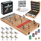 Horse Racing Board Game - 23'x12' - Derby Classic Horse Race Game with 11 Metal Horses - Foldable Wood Horse Game with Dice, Premium Chips & 2 Packs of Cards - Charred Wood