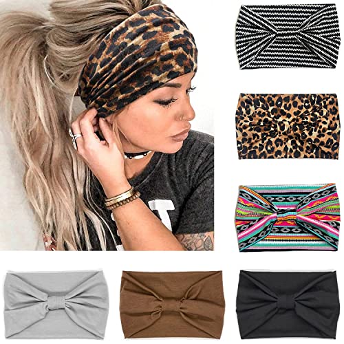 Ivaryss Wide Headbands For Women, Boho Knotted Head Wraps Turbans, Large African Style Head Bands Hair Accessories, 6 Pack #TOP11