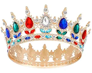 Crown for Women, Queen Crown Tiara for Princess Party (Gold Multicolor)