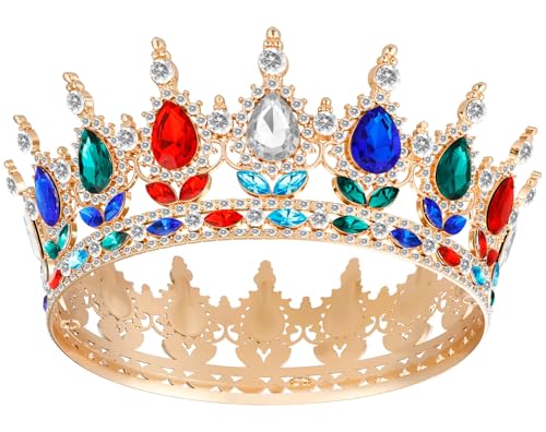 Crown for Women, Queen Crown Tiara for Princess Party (Gold Multicolor)