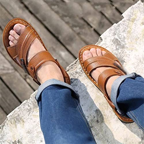 Men's Beach Shoes Sandals Cow Leather Slippers Breathable Purpose Men's Sandals(43)3