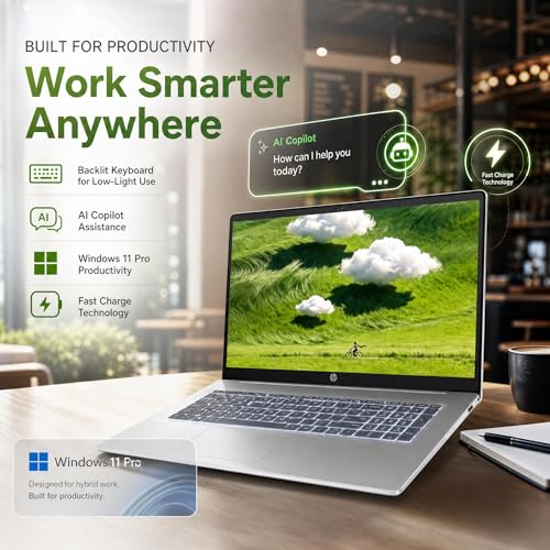 Image of HP 17.3 Touchscreen Business Laptop - AMD Ryzen 5 7430U, 16GB RAM, 256GB SSD, 17.3 inch HD+ Anti Glare Touch, Backlit Keyboard, Fast Charge, Win11 Pro, for Students & Work