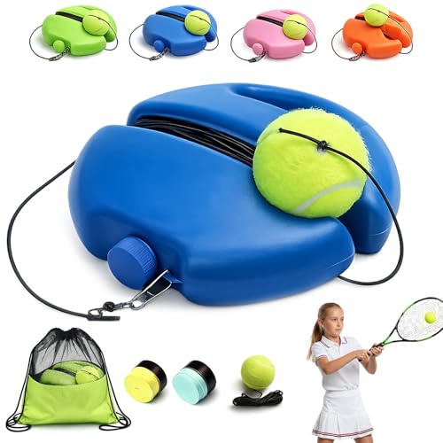 2026 New Tennis Ball Training Baseboard - Solo Tennis Trainer Rebound Ball with Anti-Tangle String & Weighted Anti-Slide Base Portable Practice Equipment for Adults Beginners (Blue 1Set + 1Ball)