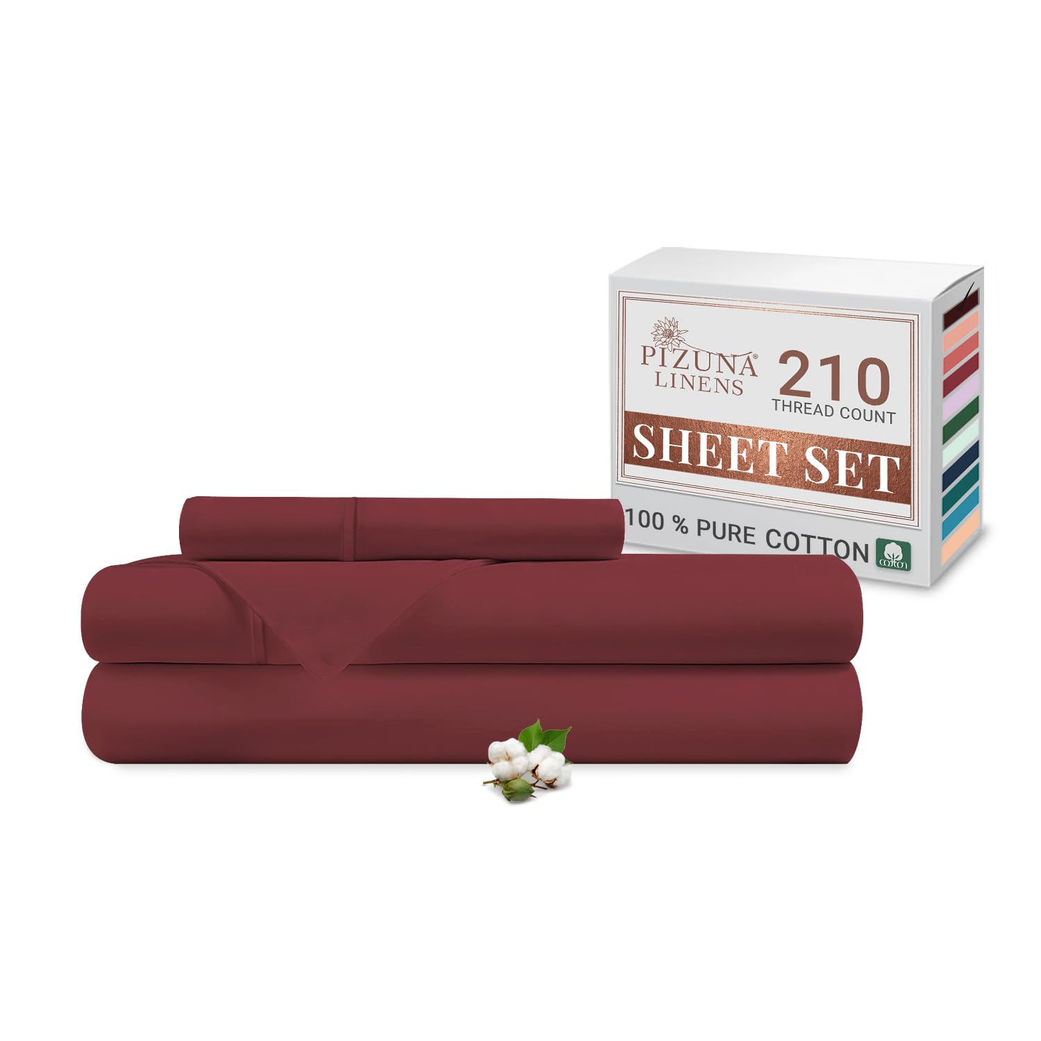 Pizuna Cotton Percale Double Bed Sheet Set Rio Red (4Pc) 100% Long Staple