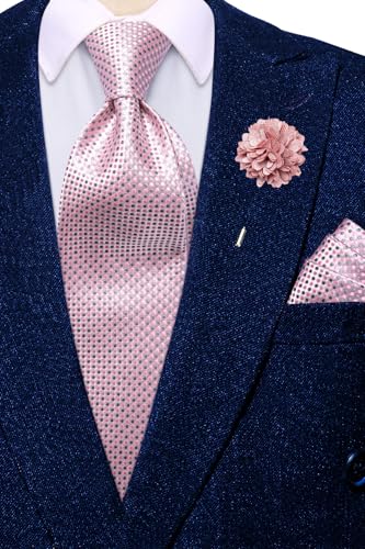 Image of Hi-Tie Mens Paisley Floral Striped Ties Set Silk Necktie and Lapel Pin for Men Pocket Square Cufflinks Set Business Wedding
