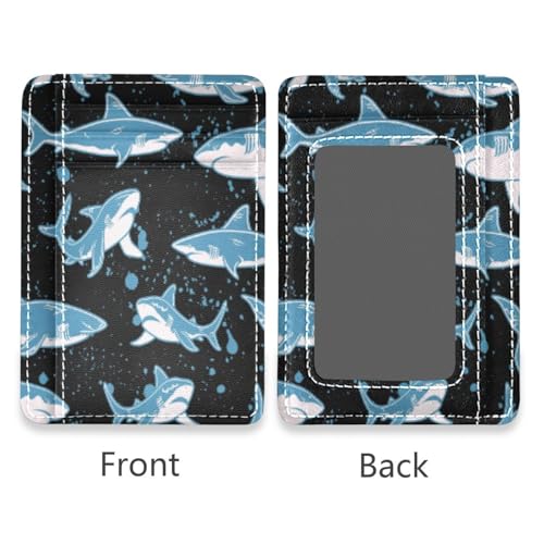 Front Pocket Minimalist Leather Slim Wallet Credit Card Holder Blue Shark for Men & Women2