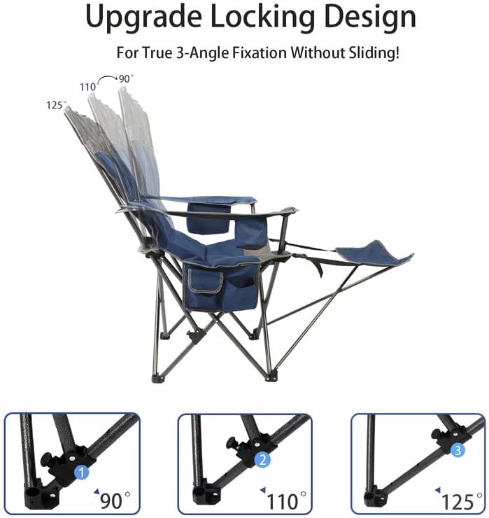 Miniatura 6 de Silla plegable de camping con reposapiés extraíble, silla reclinable de 3 ajustes con bolsa enfriadora, portavasos para exteriores, playa, viajes,