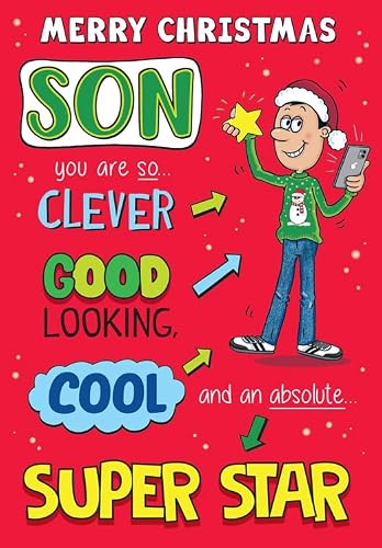 Christmas Card, Humour Text Son Superstar - 9 x 6 inches - Regal Publishing