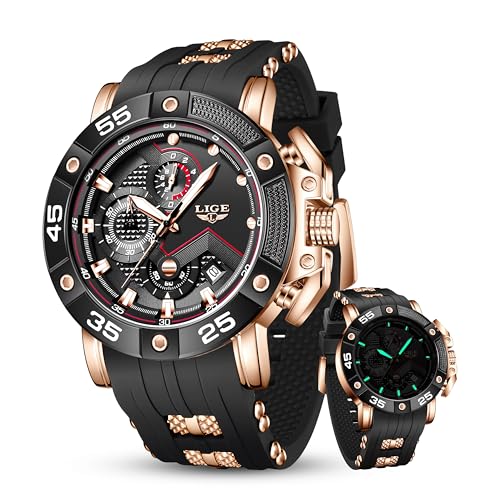 Image of LIGE Unique Mens Wristwatch Fashion Multifunction Chronograph with Calendar Quartz Analog Watch Waterproof Outdoor Sport Watch for Men Casual