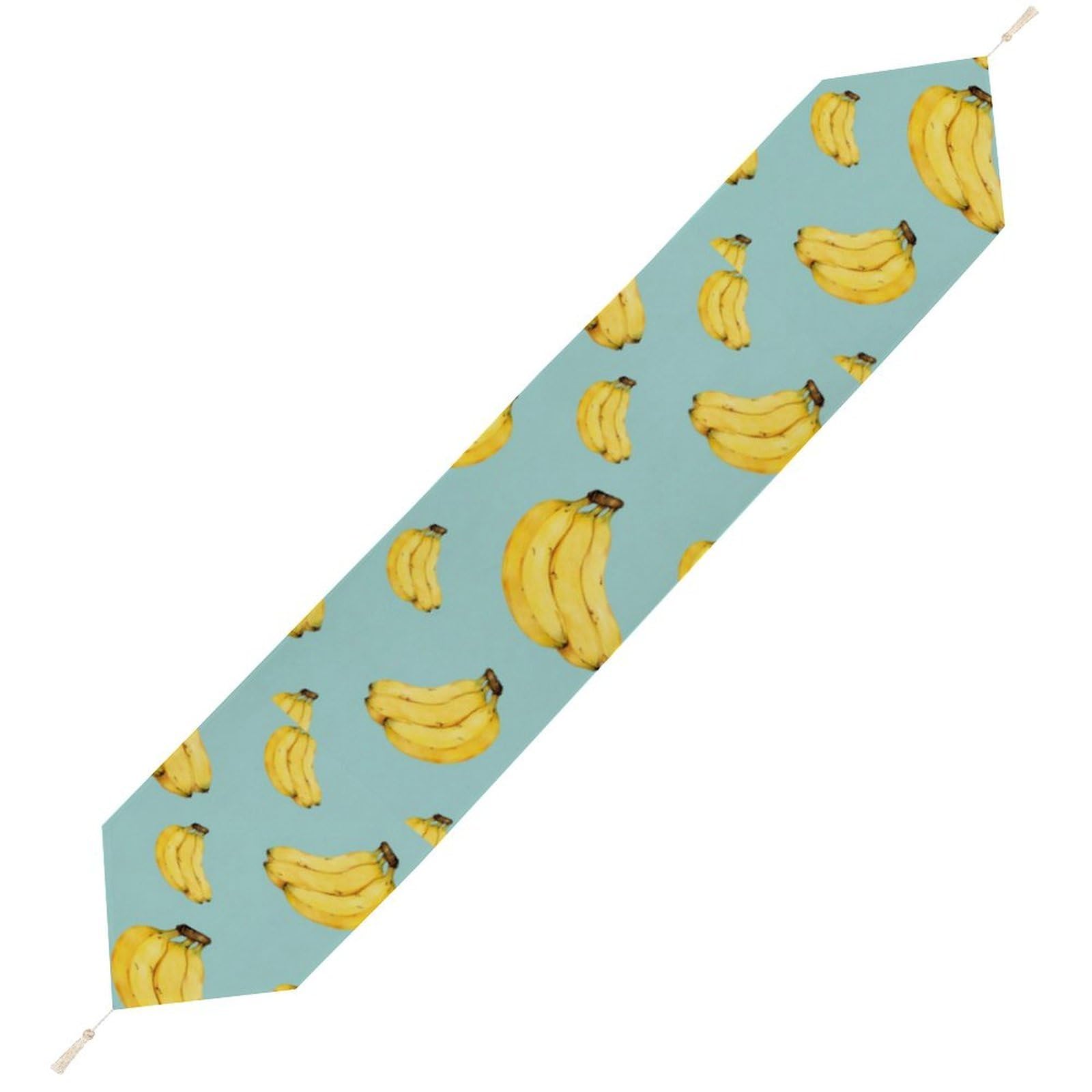 JZemdybill 178*33cm Table Runner with Tassel, Cartoon Bananas Table Runner, Table Decoration for Kitchen, Party, Restaurant
