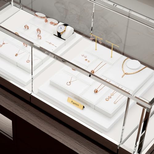 Ring Stand PU Leather Display Holder 3 Slot Organizer White Jewelry Showcase