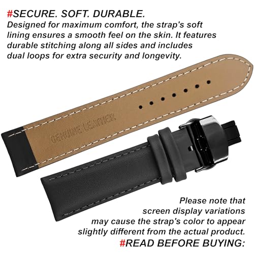 Image of DBLACK ''NAGATA3'' Leather Watch Strap with Butterfly Lock, Minimalist Design Watch Belt / / For 18mm, 20mm, 22mm, or 24mm Watch Band (Choose Your Size & Color)