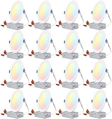 TORCHSTAR E-Lite Series 6 Inch Slim Recessed Lighting with J-Box, 13.5W Ultra-Thin LED Recessed Light, Dimmable Canless Downlight, ETL&ES Listed, CRI90, 4000K Cool White, Satin Nickel, Pack of 6