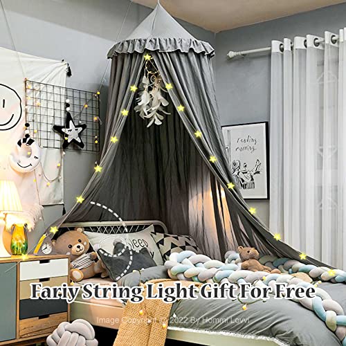 Hommi Lovvi Bed Canopy For Girls, Dreamy Frills Ceiling Hanging Princess Canopy Bedroom Decoration Soft Canopy Net Reading Nook, Extra Large Full Queen Size Bed Canopies - Grey #TOP3