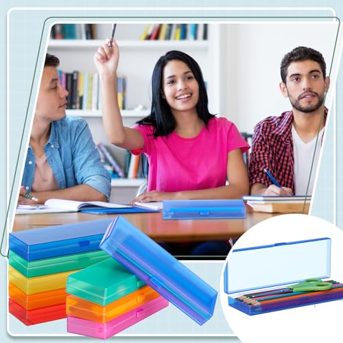 Image of Fainne 36 Pcs Plastic Pencil Case Bulk Plastic Pencil Boxes Frosted Pens Holder with Hinged Lid and Snap Closure for Stationery Organizer School Office (Mixed Color)