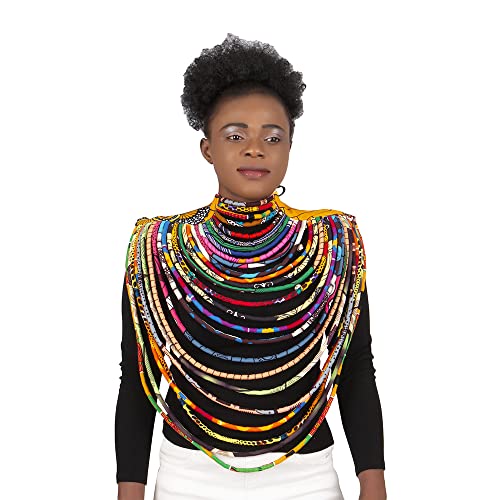 BAZINRICHE Women's Handmade Necklaces Ankara Kente Necklace Long Multi Strand African Wax Collar2