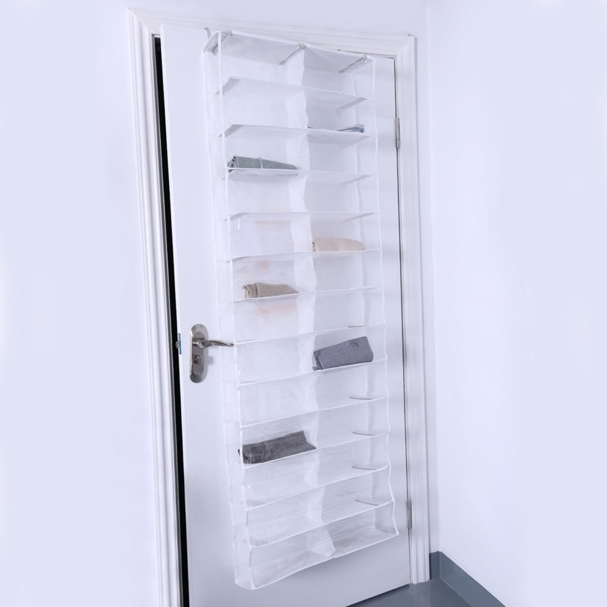 2 Piezas Organizador de Zapatos para Puerta, Colgador para Colgar Puerta, 26 Bolsillos, Blanco, Pvc, Tela No Tejida y Metal, para Zapatillas y Bufandas, Almacenamiento Colgante