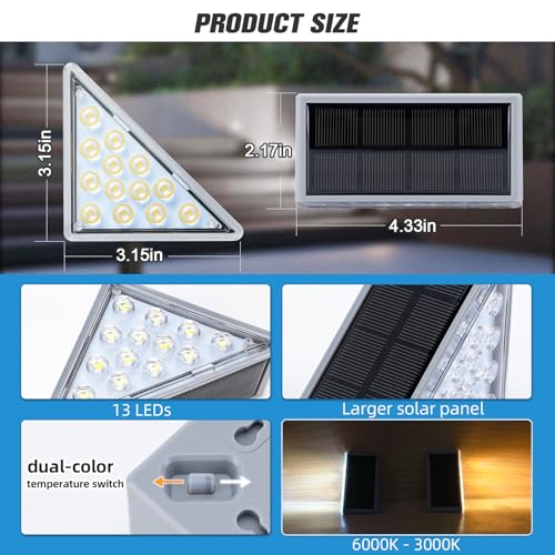 Image of NIORSUN Solar Step Lights 6 Pack - Outdoor Stair Lights with 3000K Warm White & 6000K Cool Daylight, IP67 Waterproof, Auto On /Off, Super Bright for Deck, Patio, Steps