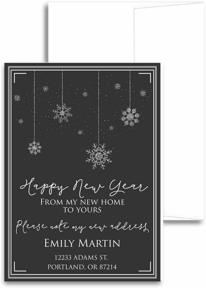 Pretty Winter Snowflakes I Moved Change of Address Cards with Envelopes, New Year I've Moved Stationery, Personalized Snowflakes New Year Moving Announcement Cards, Happy New Year Greeting Cards
