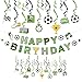 SUNBEAUTY Fussball Geburtstag Deko Kindergeburtstag Deko Jungen Happy Birthday Banner Spiralen Kindergeburtstag Partyzubehör Fußball Party Dekoration