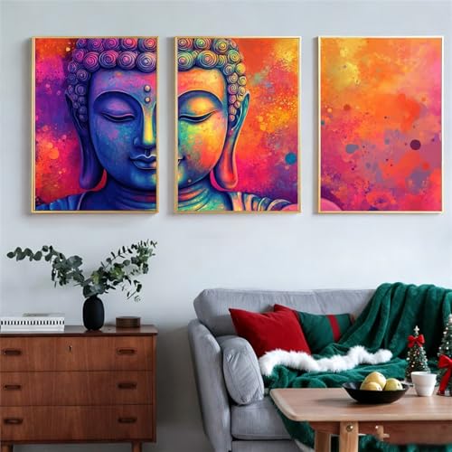 Tableaux Moderne Abstrait Coloré pour salon triptyque 55x80cm - 4