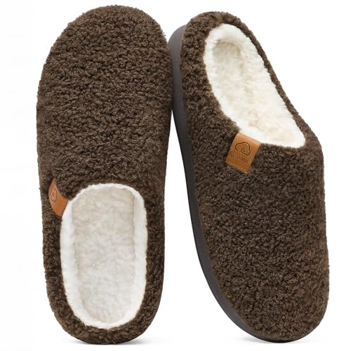 Image of Evshine Memory Foam Fuzzy Slippers for Women Curly Fleece House Shoes