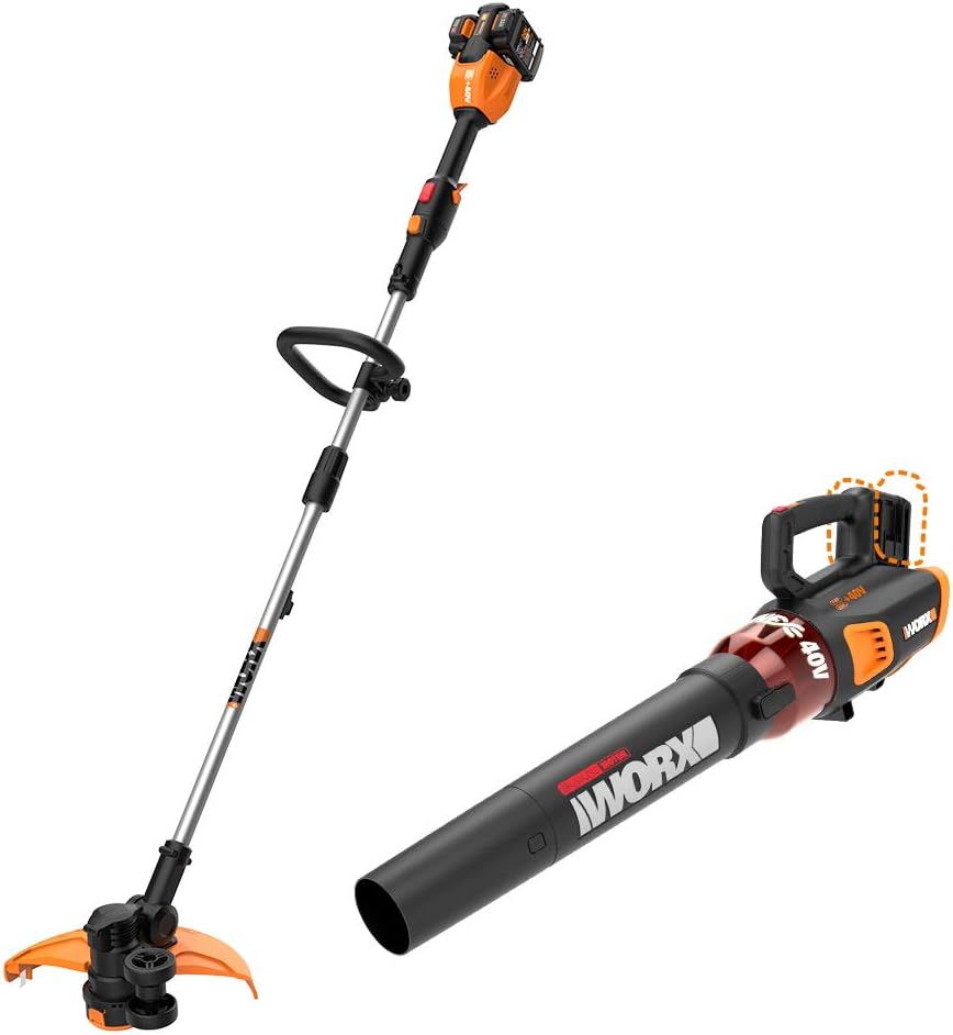 WORX WG184 40V Power Share 13" Cordless String Trimmer & Wheeled Edger (2x20V Batteries) with Pole Saw, Bare Tool Only