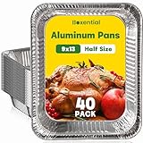 Boxential 9x13 Aluminum Pans [40 Pack], Extra Heavy Duty Half Size Disposable Aluminum Foil Pans, Deep Baking Pans for Cooking, Roasting, Heating, and Steam Tables