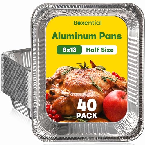 Image of Boxential 9x13 Aluminum Pans [40 Pack], Extra Heavy Duty Half Size Disposable Aluminum Foil Pans, Deep Baking Pans for Cooking, Roasting, Heating, and Steam Tables
